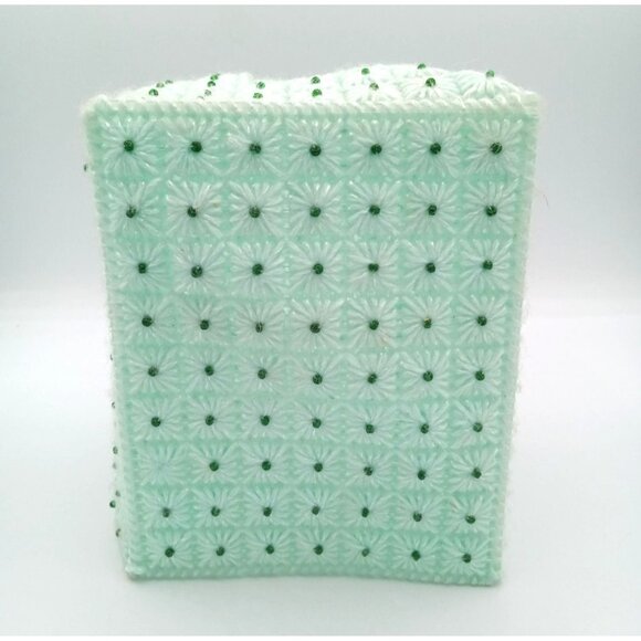 Tissue Box Cover Vintage Green Plastic Canvas Pattern 5.75 Inches Handmade - Picture 9 of 13